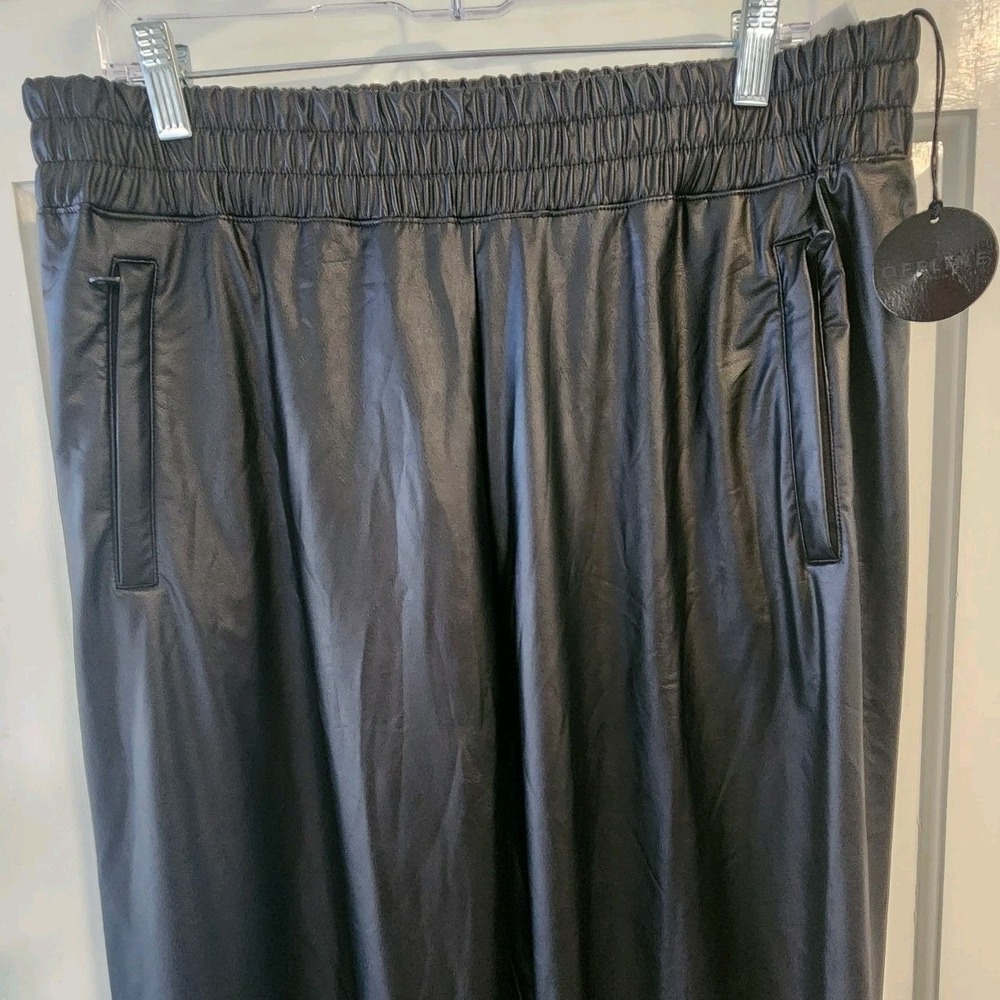 OFFLINE BY AERIE REAL LUXE FAUX LEATHER WIDE LEG PANTS WOMENS LARGE BLACK NEW!!